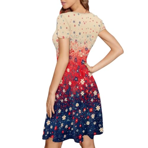 Image of AFPANQZ Womens Casual Summer Lightweight Vintage Dress Short Sleeve Midi Dress Knee-Long Luxury Formal Dress