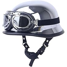 German Style Skull Hat Retro 1/2 Motorcycle Helmet Mirror Chrome Silver Half ABS Shell Helmet Vintage Open FaceHelmets for Moped Moto Chopper Chrome Scooter +Pilot Goggles, DOT Approved, S-XXL