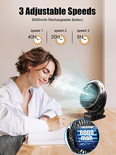 Frizcol Clip On Fan With Misting - 6000Mah Portable Fan With Light & Hook - Rechargeable Fan Battery Powered Up To 40 Hours Cooling & 2H Misting For Travel, Office, Desk #TOP2