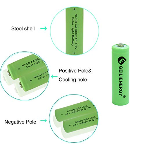 GEILIENERGY AA Size Nicd AA 600mah 1.2V Rechargeable Battery for Solar Light Solar Lamp Green Color (Pack of 8)