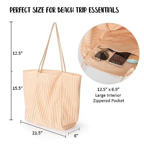 Zingtto Large Mesh Beach Tote Bag Shoulder Bag Handbag for Women with Zippered Pockets Foldable Pool Beach Toys Bag3
