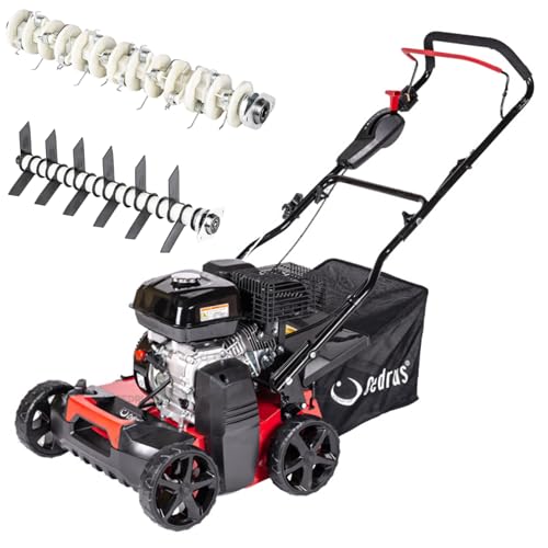 CEDRUS WR01 Scarificateur à essence 40 cm 2 en 1 – 5,44 CV avec rouleau à lame et ressort, réglage de la profondeur 5 à 15 mm, panier collecteur de 45 l