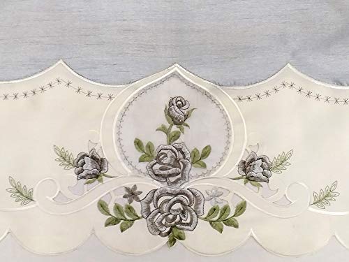 Gohd Rose Melody. 3Pcs Kitchen Cafe Curtain Set. Swag And 24 Inches Tiers Set For Small Windows. Nice Matching Color Rose Embroidery On Border And Inserted Organza. (Silver Grey) #TOP2