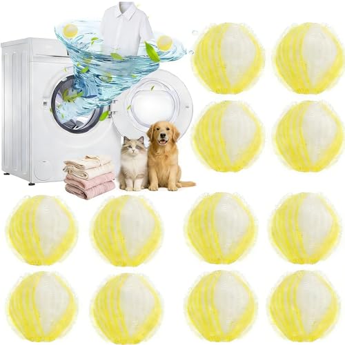 Atrapa Pelos Lavadora, 12 PCS Reutilizables Bolas Atrapa Pelos para Lavadora-Quita Pelos Mascota -Elimina Pelo de Perro/Gato,Pelusas y Suciedad-Compatible con Todas Las Lavadoras