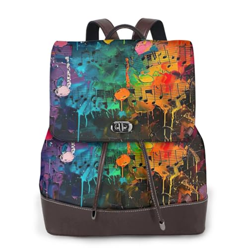 Sac à dos unisexe en cuir noir au motif artistique notes de musique