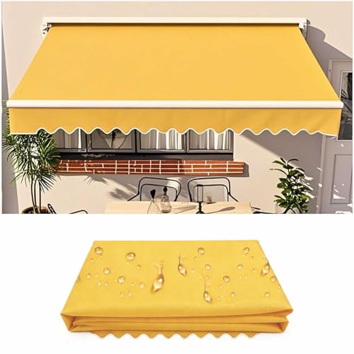 Toldo Retráctil Manual para Patio, Cubierta Superior, Tela de Repuesto, Resistente al Agua para Exteriores, Poliéster de 300 g/m², Cubierta de Toldo para Ventana, Jardín,Amarillo,400x250cm/4x2.5m