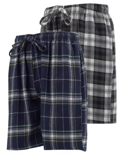 Image of Andrew Scott Men's Cotton Flannel Knee Length Shorts | Drawstring & Pockets Boxer Sleep Shorts | Multi Packs & Colors