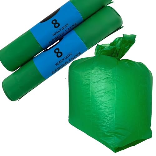 16 Garden Waste Bags Heavy Duty. 100 Litre Green Garden Bin Bags. Extra Strong Garden Sacks. Multipurpose Bin Liners. Made from Recycled Waste (Pack of 16)