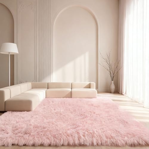 PSHZHIM Alfombra de Pelo Largo 60 x 160 cm Lavable Antideslizante y Extraplana Fácil de Limpiar Alfombra Moderna y Suave para El Dormitorio Sala de Estar Habitación Infantil, Rosa