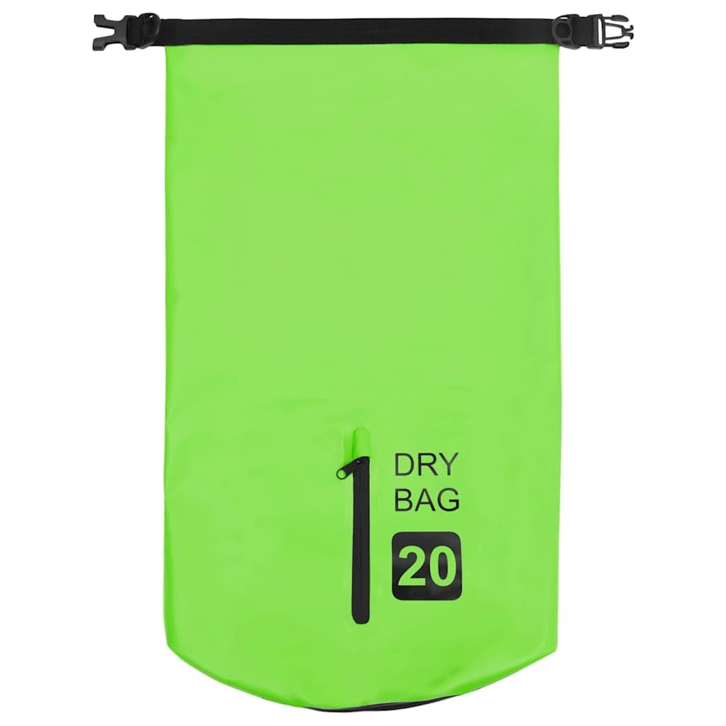 Suchy worek z zamkiem błyskawicznym, zielony, 20 l, PCW, 36 x 61 cm, do sportów wodnych i kajakowych, pontonów, wodoszczelna torba z regulowanymi szelkami, do spędzania wolnego czasu, do