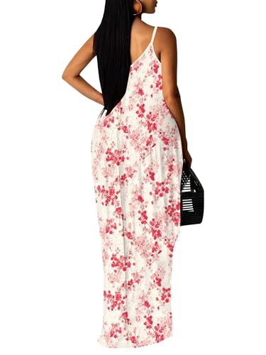 Image of Women Spaghetti Strap Maxi Dress with Pockets | Soft fabric relaxed fit sleeveless v neck with pockets for party and daily wear