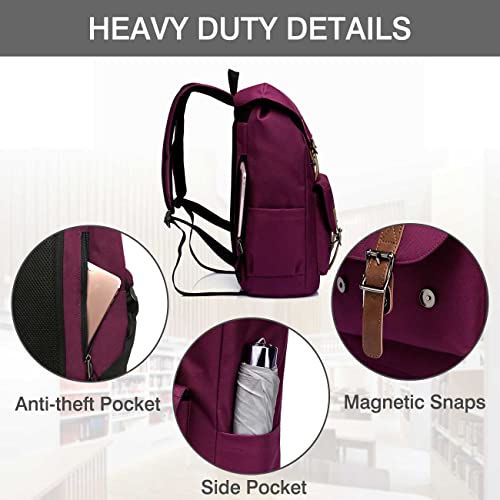 Vaschy Vintage School Backpack For Women, Water Resistant Laptop Backpack Burgundy #TOP2