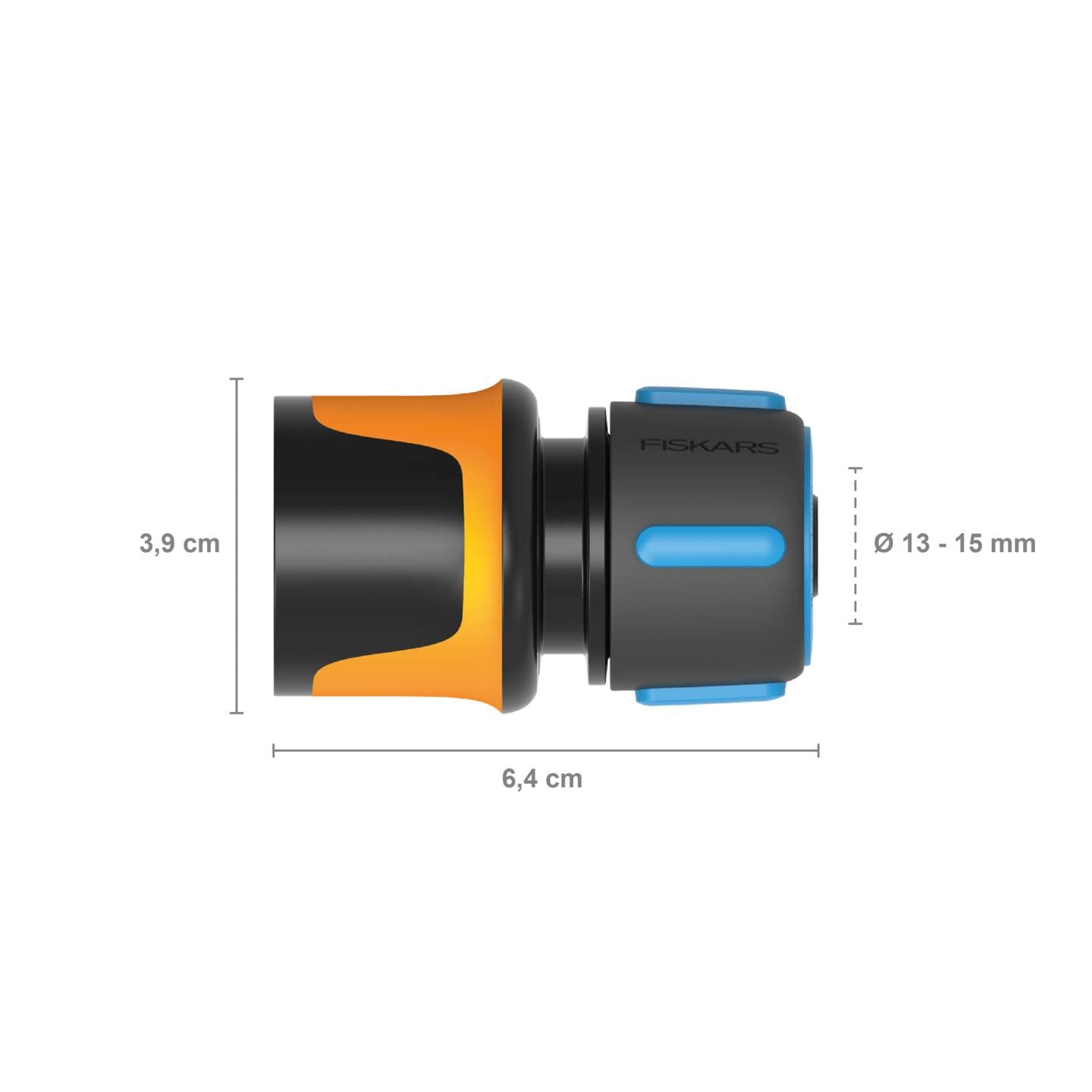 Fiskars Szybkozłącze, Punkty SoftGrip, Uniwersalny rozmiar, ø 1,3-1,5 cm (1/2-5/8''), 30 g, Czarny/pomarańczowy/niebieski, 1027072