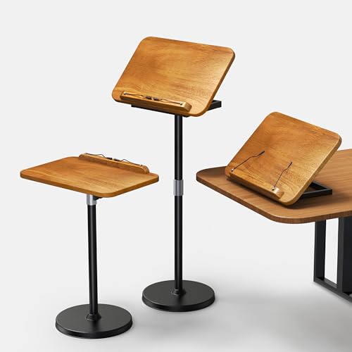 NAMON 2 in 1 Dual-use Music Stand & Desktop Book Stand, 100% Solid Wood, Height Adjustable from 16.5' to 51', Big Panel 16.5' * 11.8' with Page Paper Clip for Sheet Music (Dual Use Without T-Shape)