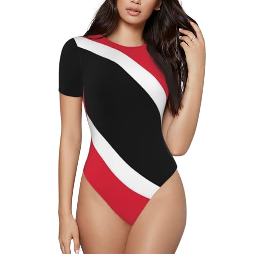 WOEZKEX Women's Stretch Slim-Fit T-Shirt Bodysuit (Trinidad and Tobago Flag)