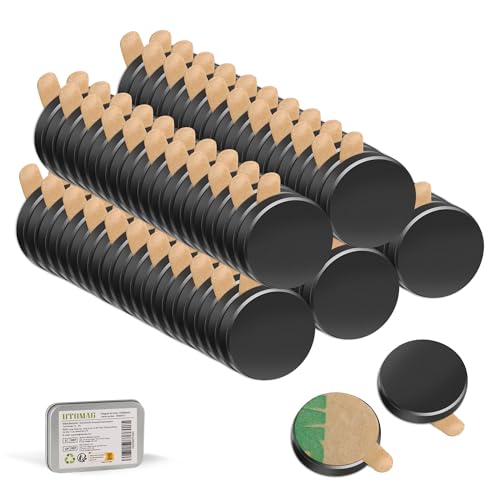 UTOMAG 100 Piezas Imanes Adhesivos Potentes 8×1mm, Imán Redondos Autoadhesivos Pequeños de Neodimio Negro, Ideales para Refrigeradores, Fotos, Manualidades, Pizarras Magnéticas, Cocina y Oficinas