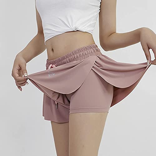 Image of 2 in 1 Flowy Running Shorts for Women Gym Yoga Athletic Womens Workout Biker Spandex Lounge Sweat Skirt Summer