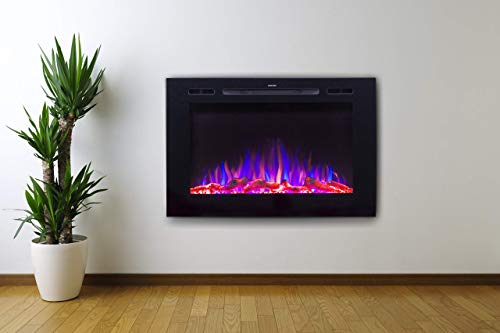 Touchstone 80006 - Forte Recessed Mounted Electric Fireplace - 40 Inch Wide/26.5 Inch Tall - 5 Flame Settings - Realistic 3 Color Flame - 1500/750 Watt Heater - (Black) - Log & Crystal Hearth Options #TOP4