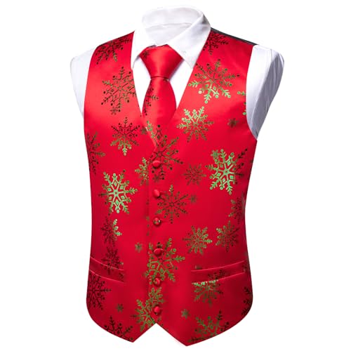 Image of Barry.Wang Men Christmas Vest Xmas Tree Snow Elk Snowflake Holiday Suit Waistcoat Tie Set New Year Festival