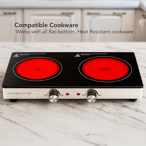 Image of OVENTE Infrared Ceramic Double Burner, 1800W Hot Plate, Black BGI302GB (Pack of 3)