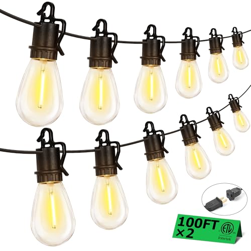TDLOL 200FT Outdoor String Lights with 70 Shatterproof S14 Vintage Edison Bulbs E12 Sockets 2700K Dimmable Outdoor Lights IP55 Waterproof LED String Lights for Outside Patio Garden Backyard Bistro