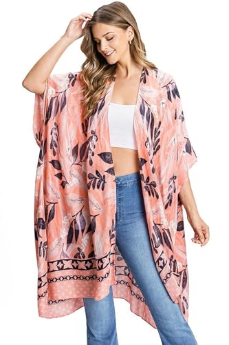 Image of Spicy Sandia Kimonos for Women Floral Beach Cover Up Loose Swimsuit Bathing Suit Coverup Cardigan for Summer Swimwear