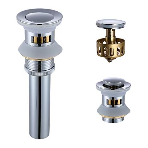 Chrome Brass Bathroom Sink Drain Anti-Clogging Pop up Drain with Detachable Hair Strainer Basket Cover