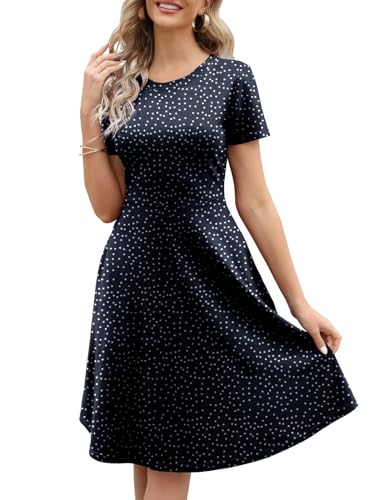 Image of Women's 2026 Fit and Flare Dress Summer Casual Elegant Vintage Floral Printed Work Party A-line Dress with Pockets 162