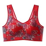 Bras for Older Women No Underwire Breathable Mesh Tshirt Bra Soft Plus Size Bras Comfortable Everyday Bra Brassiere Red