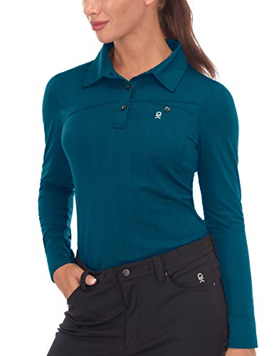 Little Donkey Andy Women's Long Sleeve Polo Shirts, Lightweight Quick-Dry UV Protection Athletic Golf T-Shirts, Blue M