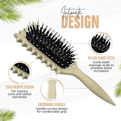 Image of Curly Hair Brush - Curl Defining & Detangling Brush for Women & Men - Boar Bristle Styling Brush for Shaping, Combing & Enhancing Natural Curls - Suitable for All Hair Types (Beige)