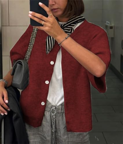 Image of Women Knitted Crop Cardigan Shirt Short Sleeve Button Down Ribbed Knit Crop Top Y2k Girls Outwear Top Tee Shirt