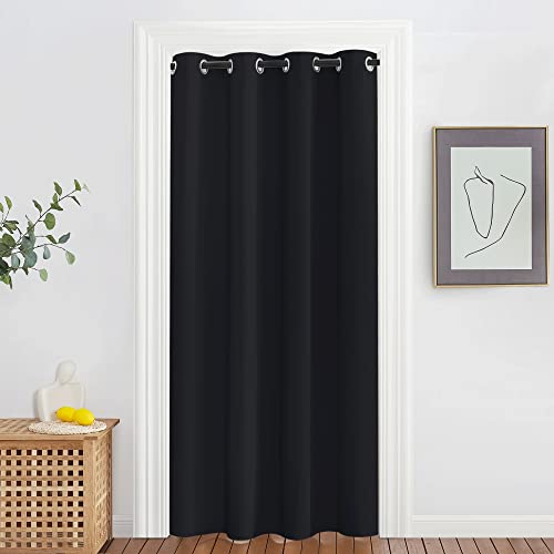 NICETOWN Black Blackout Curtain 78 inches Long - Thermal Insulated Grommet Soundproof Heat & Cold Blocking Privacy Doorway Curtain Window Treatment fo