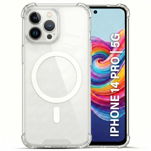Image of TRUEUPGRADE Back Cover for iPhone 14 Pro| Mag-Safe Printed Transparent Case | Hard PC Back + Soft TPU Bumper | Magnetic Print Shockproof Protective Cover | Crystal Clear
