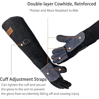 WZQH 23.6 In Leather Welding Gloves for Animal Handling,Grabbing Reptile, Grooming,Trips to Vet,BBQ,Fireplace.Puncture & Scratch Resistant, Bite Proof for Cat Dog Bird Falcon Livestock Snake L Black