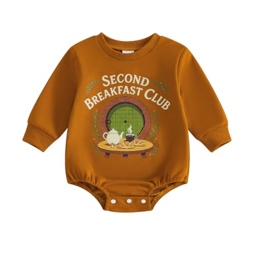 Fabuyau Baby Boy Girl Fall Outfit Second Breakfast Club Brown Romper 12-18M