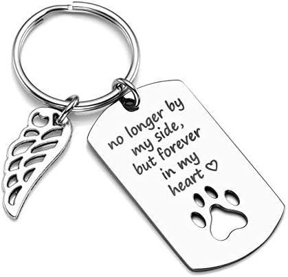 PiercingJ Personalized Custom No Longer by My Side But Forever in My Heart Stainless Steel Pet Memorial Dog Cat Paw Dog Tag Keychain Key Ring Pet Sympathy Gift for Pet Lover