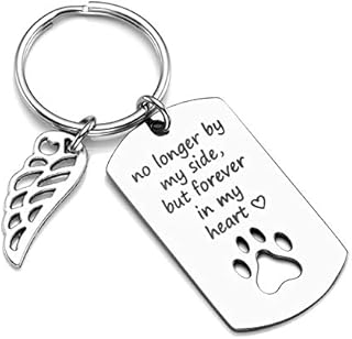 PiercingJ Personalized Custom No Longer by My Side But Forever in My Heart Stainless Steel Pet Memorial Dog Cat Paw Dog Tag Keychain Key Ring Pet Sympathy Gift for Pet Lover