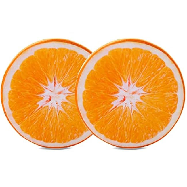 HYSEAS Round Throw Pillows 14 Inch Orange, 3D Print Decorative Plush Funny Fruit Stuffed Cushions Toy Seat Pad for Couch, Chair, Floor, Sofa, 2 Pack