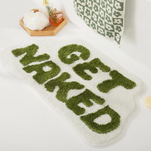 Irregular Get Naked Bath Mat Green - Funny Bathroom Rugs, Small Cute Bathroom Decor, Non-Slip Sage Green Rugs 31" x 18"