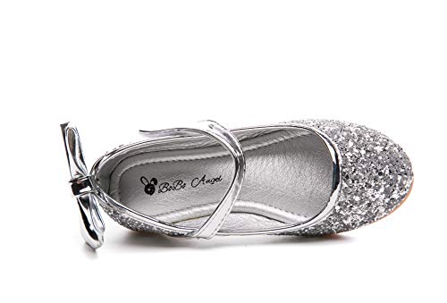 Kid's Girl's Adorable Bowknot Sparkle Mary Jane Flats Glitter Princess Wedding Party Dress Shoes4