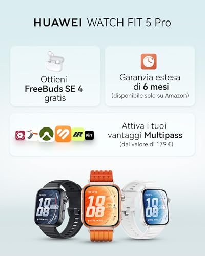 HUAWEI WATCH FIT 5 Pro Smartwatch Nero + FreeBuds SE 4 Bianco, GPS, ECG, 1,92'' Display FullView e Vetro Zaffiro, Pagamento NFC, Modalità Sport Outdoor, Monitoraggio della Salute - Immagine 1