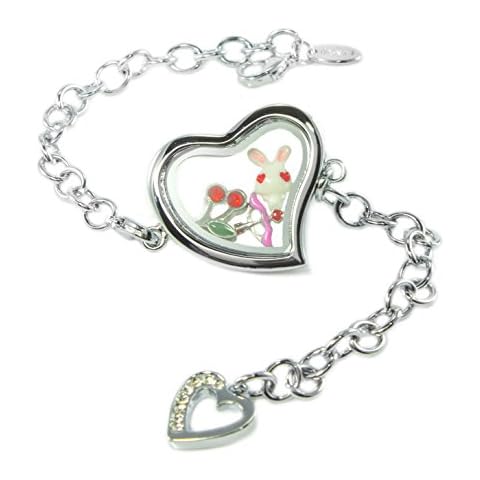 BG247 Customizable Silver Heart Floating Locket Bracelet with Dangling Heart and 6 Mini Charm Choices Cover