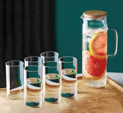 Image of Premium Water and Juice Glass & Borosilicate Glass Jug Set Combo [6 Piece Glass 300ML & 1 Piece Jug 1.8 Liter] Transparent Pitcher Set for Dining Table, Home & Restaurant,Party (MTS - 35)
