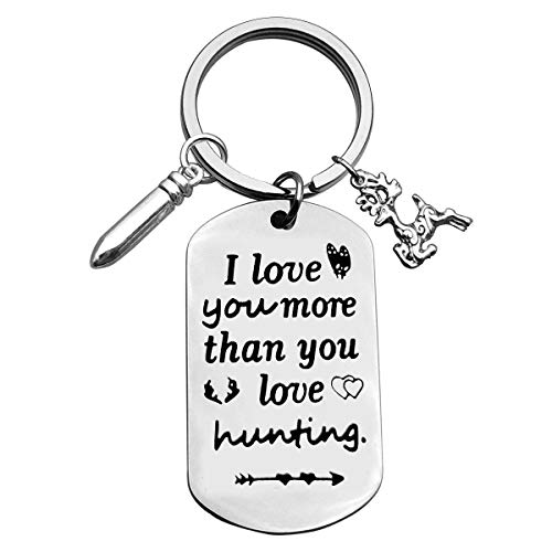 Hunter Keychain Couple Friendship Gift I Love You More Than You Love Hunting Keyring Hunting Lover Gift for Men Birthday Present Boyfriend Husband Fiance Valentines Day Christmas Keychain