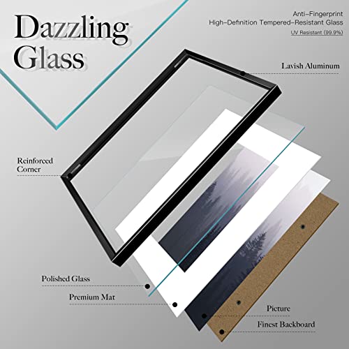 Image of VCK Black 11x14 Aluminum Picture Frames Set of 6 with Shatter-Resistant Real Glass, 11x14 Matted to 8x10 Photo Frame for Wall
