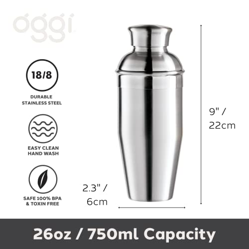 Oggi Classic Cocktail Shaker.75 L/26 Oz, Stainless #TOP1