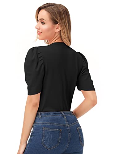 Belle Poque Short Sleeve Cardigan Black Puff Sleeve Cardigans V Neck For Women S #TOP2