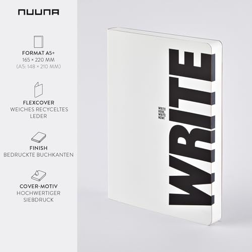 Carnet nuuna Graphic L blanc en cuir lisse write-wrong format A5 à points - 2