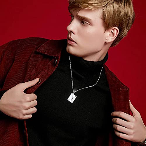 Custom Envelope Necklace For Couples, Personalized Actual Fingers Print Letter Pendant Memorial Necklace Love You Message Locket Necklace Gifts For Mother’s Day Thanksgiving Christmas (Silver Custom) #TOP5